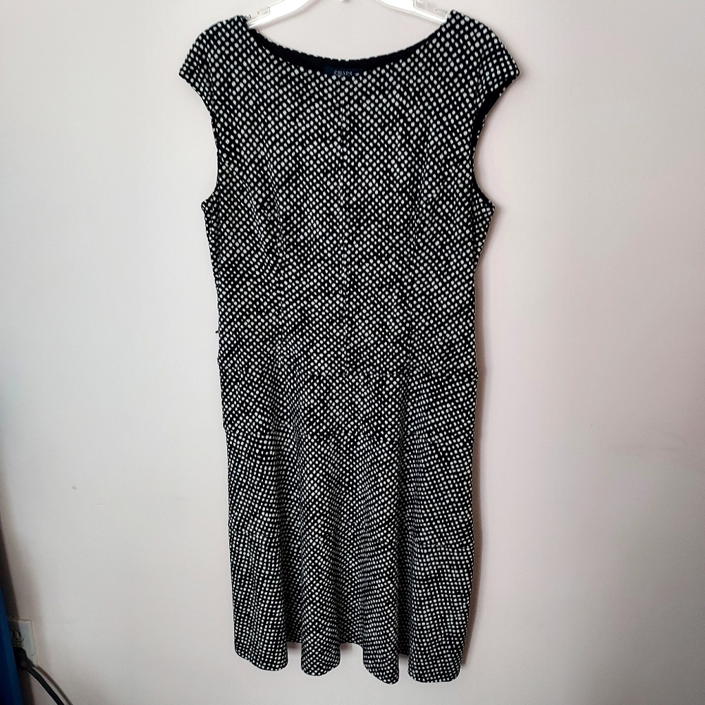 Chaps Black Polka Dot Stretch scoop neck dress Large Minimalist Office Casual